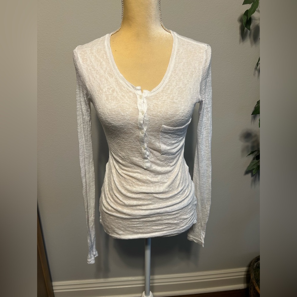 Rails White Long Sleeve Henley Tee